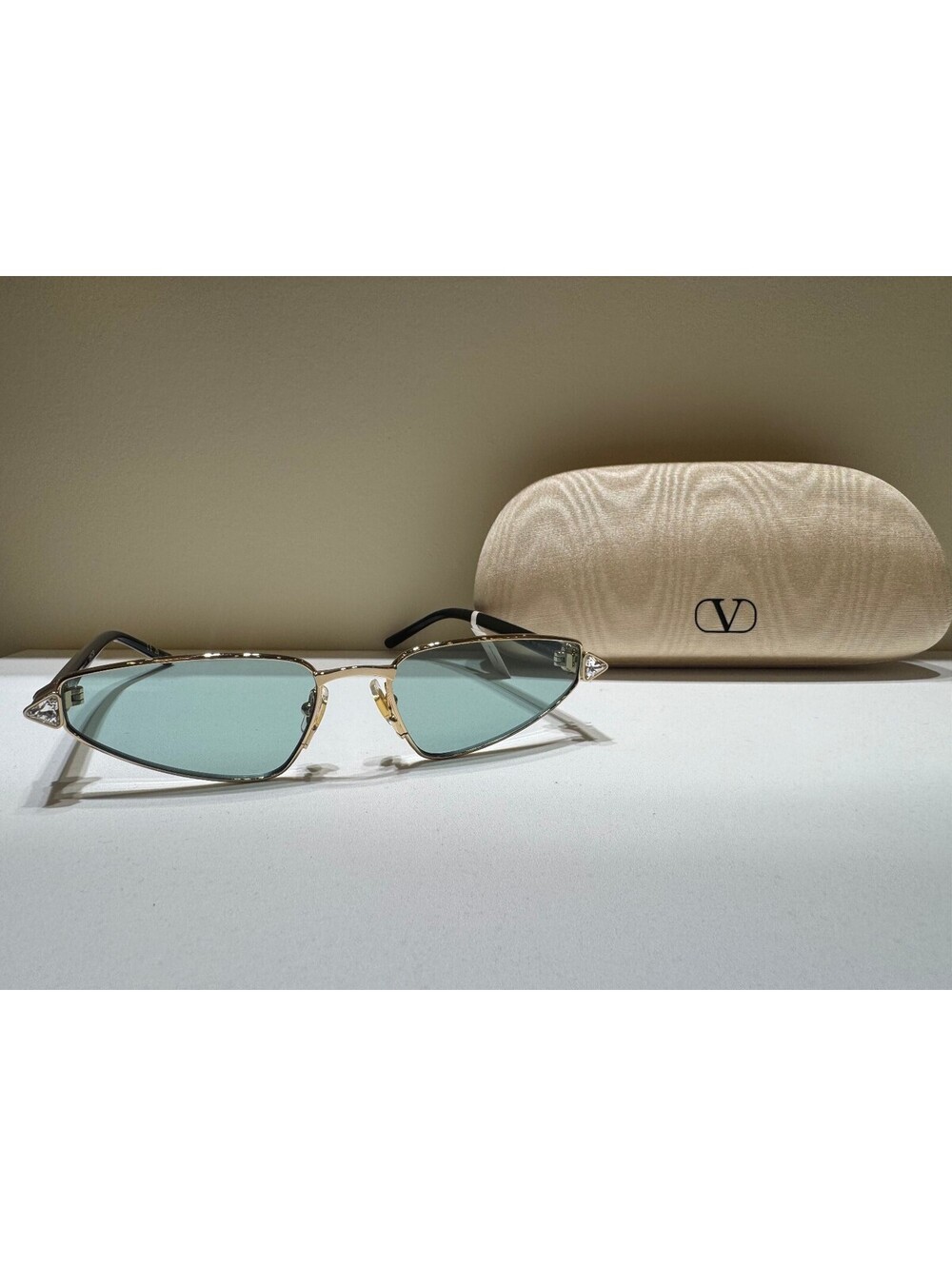 Valentino VG0035S 003 Geometric Gold Sunglasses Crystal Deta